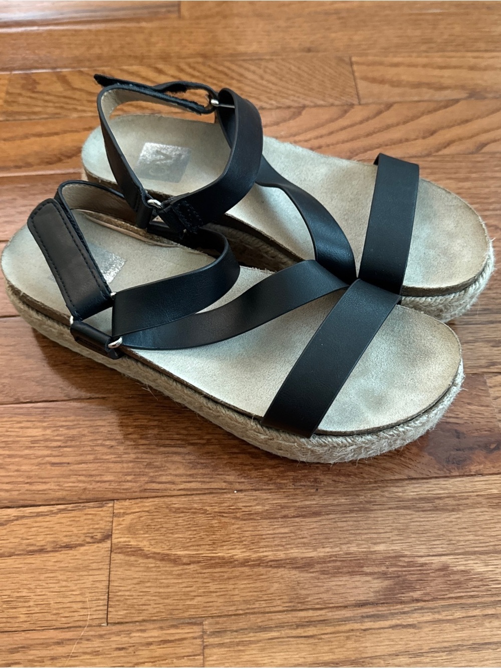 Dolce Vita IMAN Black Platform Espadrille Ankle Strap Jute Sandals Size 6